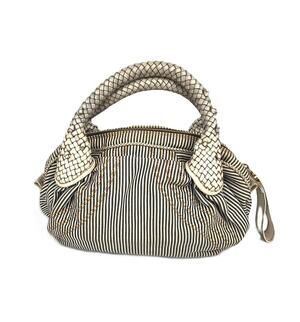 Fendi Mini Spy Bag in Striped Canvas & Cream Woven Leather Handles